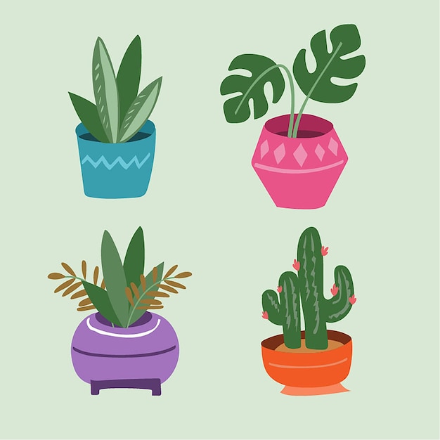 Conjunto de ilustración de planta de interior en maceta tropical | Vector  Gratis