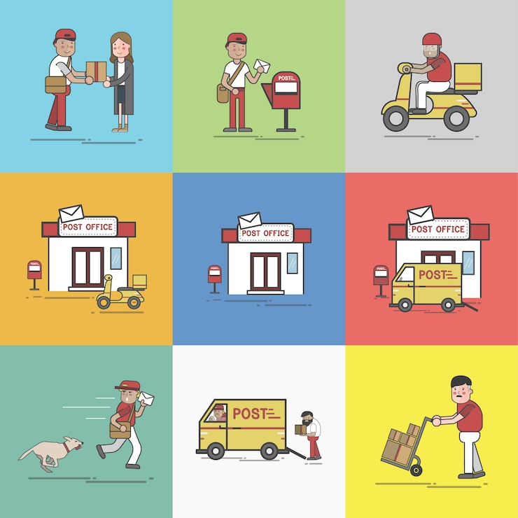 Vector gratuito conjunto de ilustración de post entrega