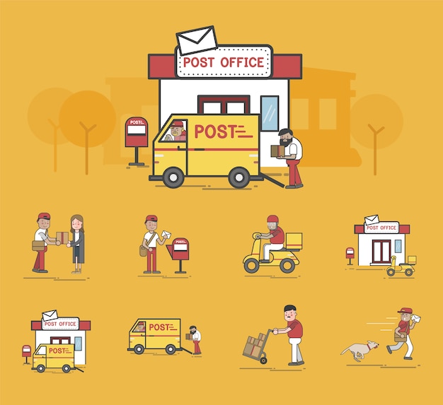 Conjunto de ilustración de post entrega