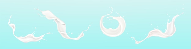Conjunto de ilustración de salpicaduras de leche de vainilla o pintura blanca