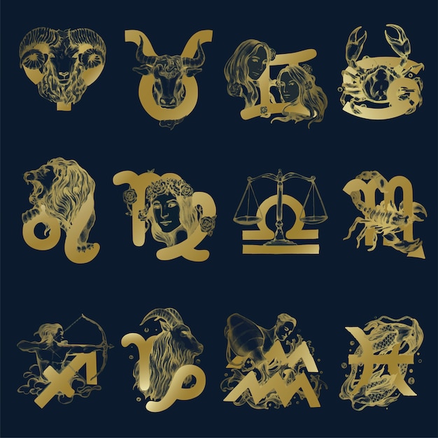 Vector gratuito conjunto de ilustración de símbolos del horóscopo