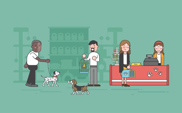 Conjunto de ilustración de tienda de mascotas