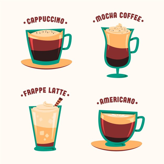 Conjunto de ilustración de tipos de café vintage
