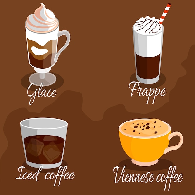 Vector gratuito conjunto de ilustración de tipos de café