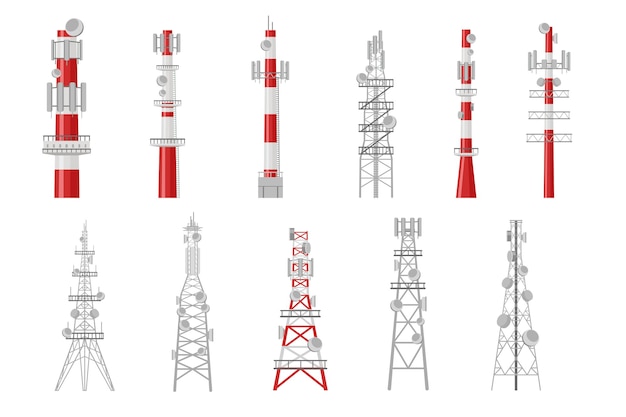 Conjunto de ilustración de torres de radio de dibujos animados
