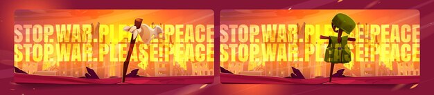 Conjunto de ilustración de vector de banner de dibujos animados de stop war