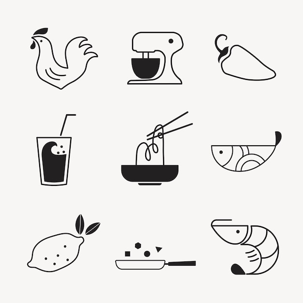 Conjunto de ilustración de vector de diseño plano de icono de comida