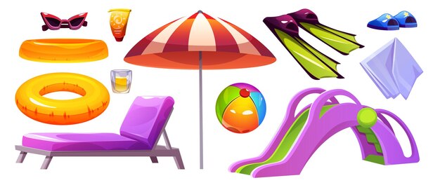 Conjunto de ilustración de vector de elemento de playa de mar de verano