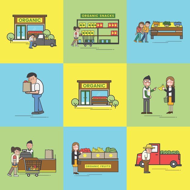 Conjunto de ilustración de vector de supermercado