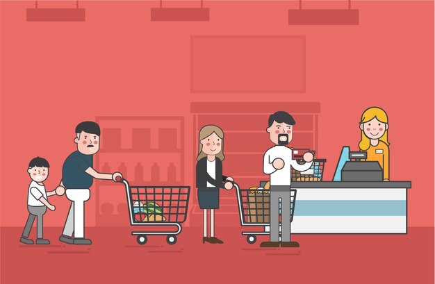 Conjunto de ilustración de vector de supermercado