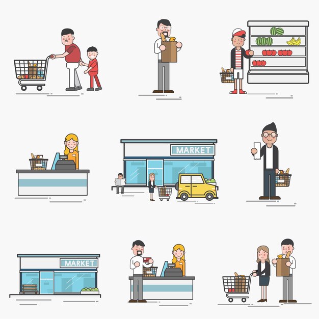 Conjunto de ilustración de vector de supermercado