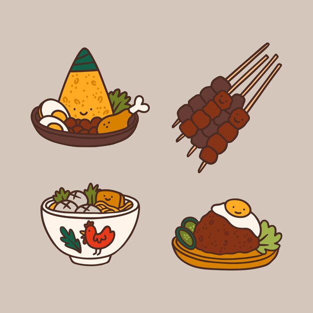 Conjunto de ilustraciones de alimentos de dibujos animados