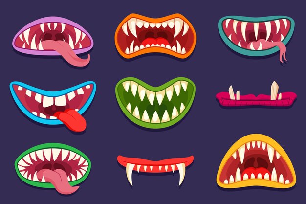 Conjunto de ilustraciones de bocas de dibujos animados monstruo personajes