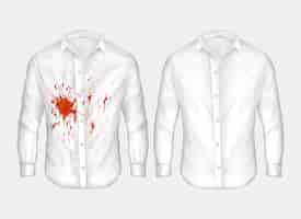 Vector gratuito conjunto de ilustraciones de camisa blanca masculina con mancha roja.