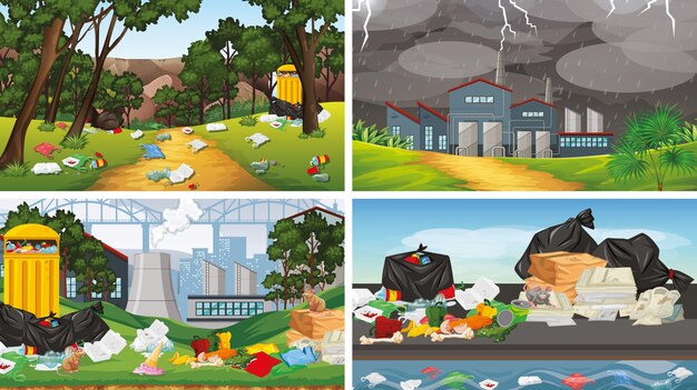 Conjunto de ilustraciones de contaminación