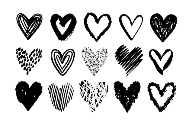 Conjunto de ilustraciones de corazones dibujados a mano