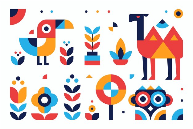 Conjunto de ilustraciones de elementos geométricos simples de diseño plano