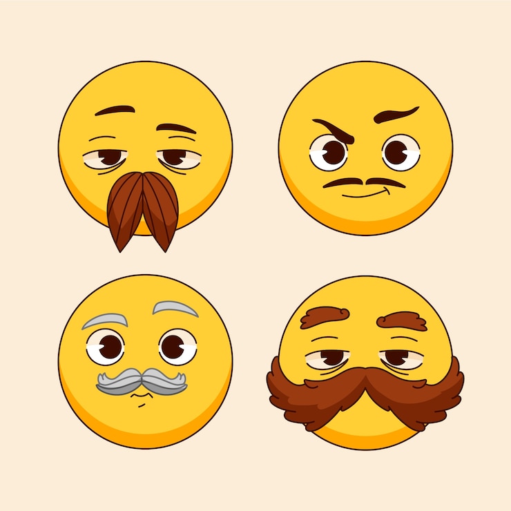 Vector gratuito conjunto de ilustraciones de emoji de bigote dibujado a mano