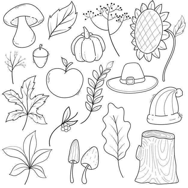 Conjunto de ilustraciones de garabatos dibujadas a mano de otoño