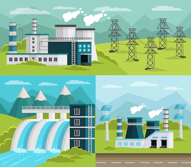 Conjunto de ilustraciones de generación de energía