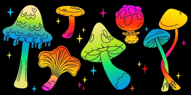 Conjunto de ilustraciones de hongos psicodélicos