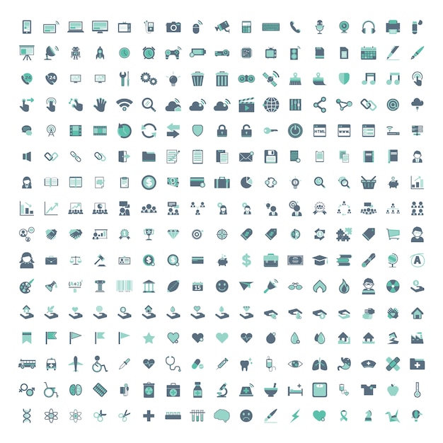 Conjunto de ilustraciones de iconos mixtos aislados sobre fondo blanco