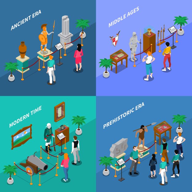 Conjunto de ilustraciones isométricas del museo
