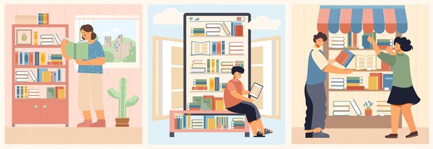 Conjunto de ilustraciones de lectura de personas