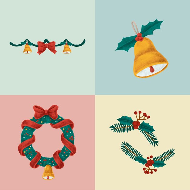 Conjunto de ilustraciones de Navidad dibujadas a mano