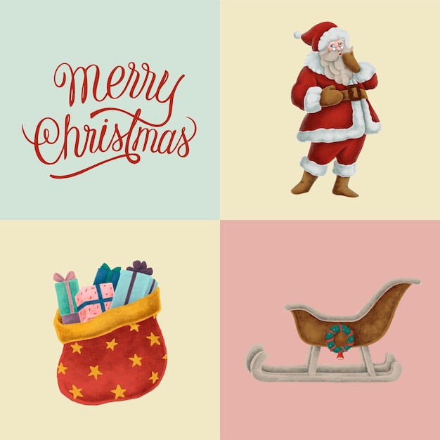 Conjunto de ilustraciones de Navidad dibujadas a mano