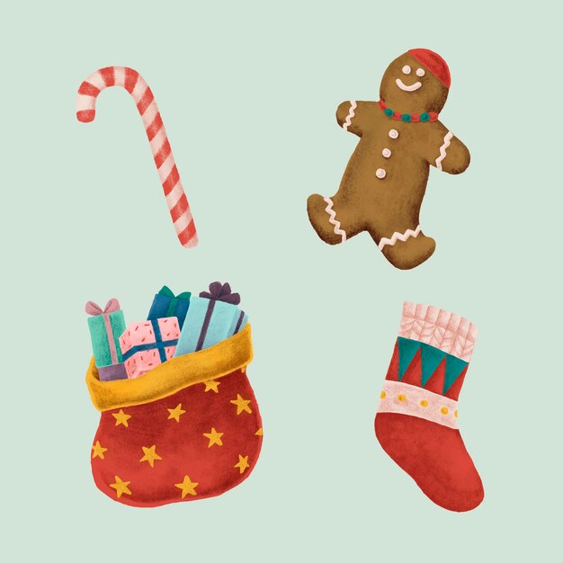 Conjunto de ilustraciones de Navidad dibujadas a mano