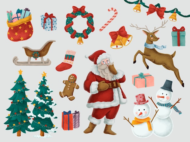 Conjunto de ilustraciones de Navidad dibujadas a mano