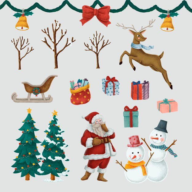 Conjunto de ilustraciones de Navidad dibujadas a mano