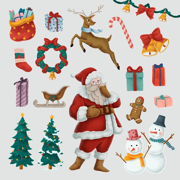 Conjunto de ilustraciones de Navidad dibujadas a mano