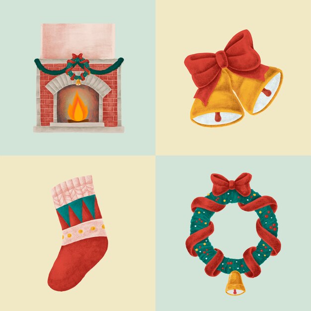 Conjunto de ilustraciones de Navidad dibujadas a mano