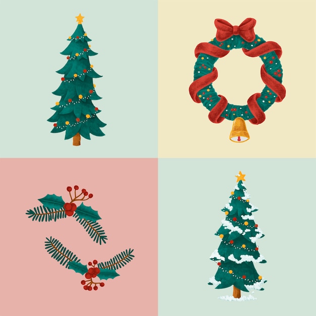 Conjunto de ilustraciones de Navidad dibujadas a mano