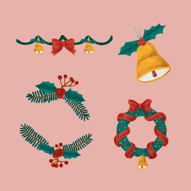 Conjunto de ilustraciones de Navidad dibujadas a mano
