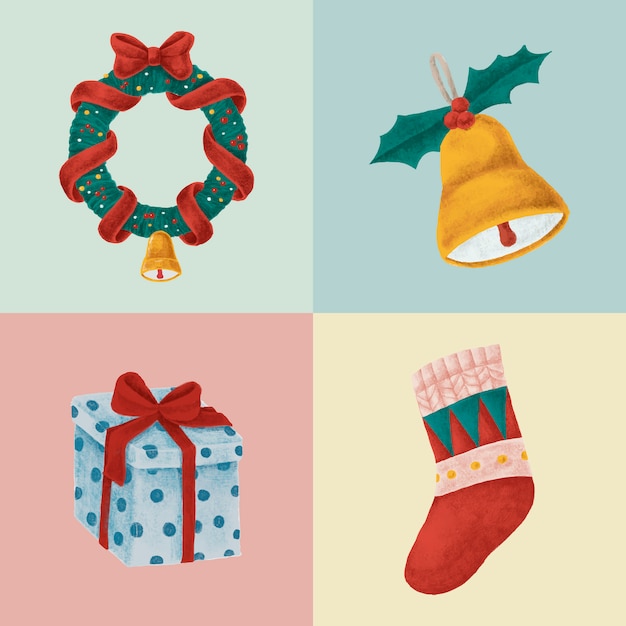 Conjunto de ilustraciones de Navidad dibujadas a mano