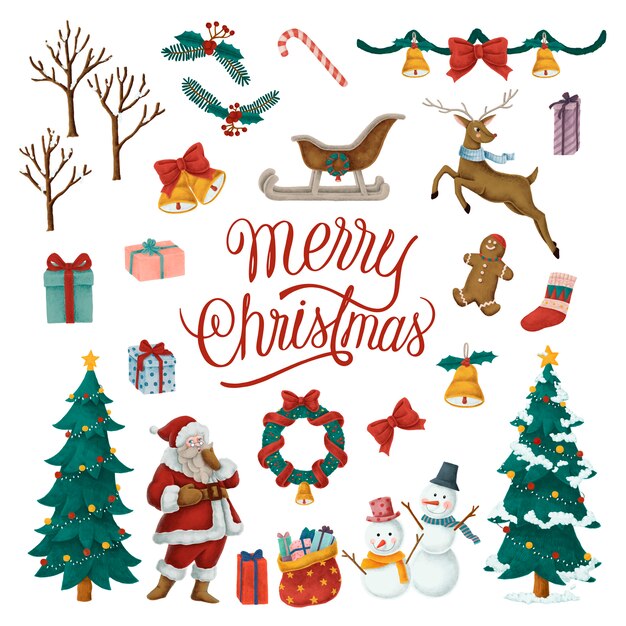 Conjunto de ilustraciones de Navidad dibujadas a mano