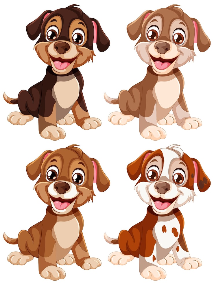 Vector gratuito conjunto de ilustraciones vectoriales de cachorros adorables