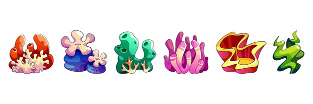 Conjunto de ilustraciones vectoriales de dibujos animados de algas y corales