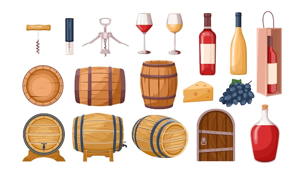 Conjunto de ilustraciones vectoriales de elementos interiores de bodega