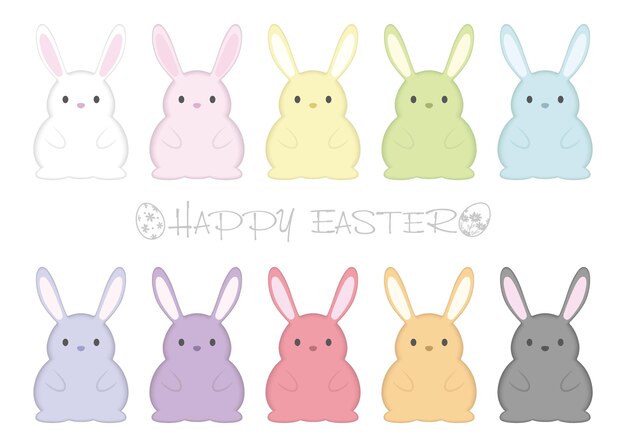 Conjunto de ilustraciones vectoriales de la mascota del conejito de Pascua colorido aislado en un fondo blanco.