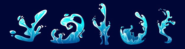 Conjunto de ilustraciones vectoriales de salpicaduras de agua de dibujos animados