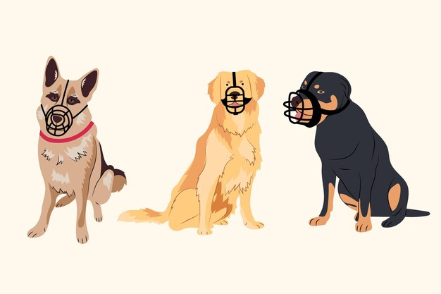 Conjunto ilustrado animal plano bozal