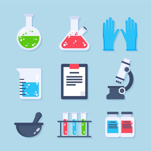 Conjunto ilustrado de objetos de laboratorio de ciencias