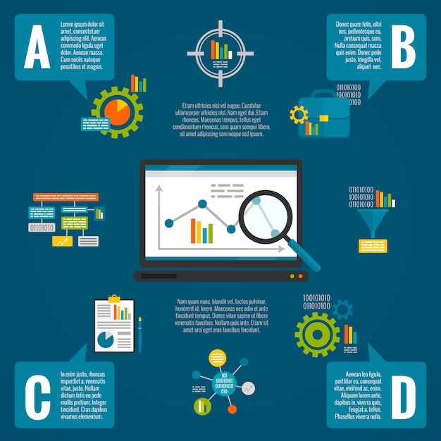 Conjunto de infografía analítica de datos.