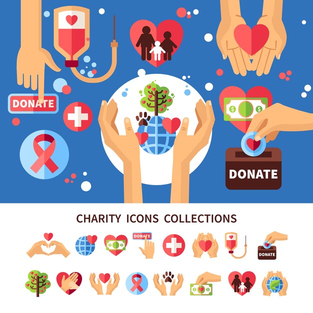 Conjunto de infografía de caridad