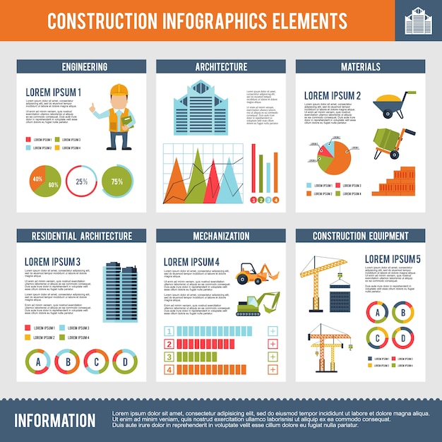 Vector gratuito conjunto de infografía de construcción