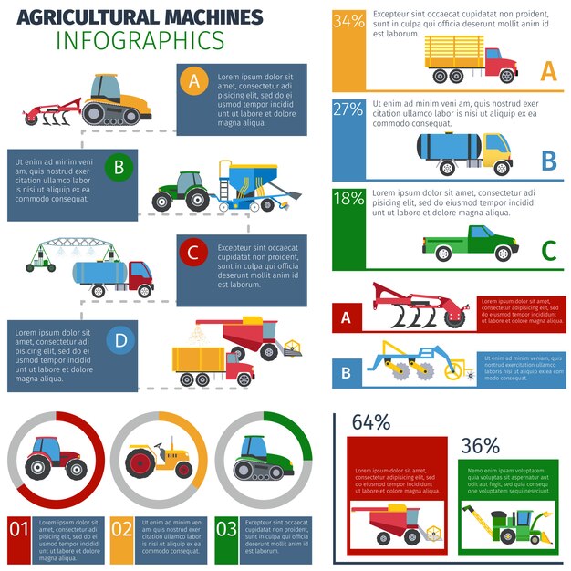 Conjunto de infografía de máquinas agrícolas